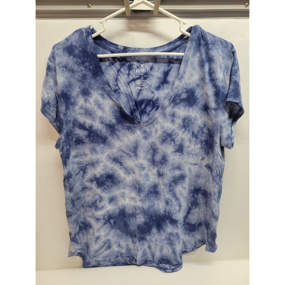 American Eagle Outfitters Favorite Tie Dye V Neck T Shirt Blue White Size L